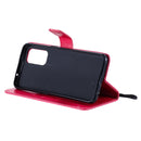 For OPPO Reno5 5G Tree & Cat Pattern Pressed Printing Horizontal Flip PU Leather Case with Holder & Card Slots & Wallet & Lanyard(Rose Red)