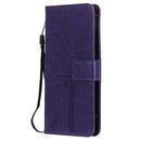 For OPPO Reno5 5G Tree & Cat Pattern Pressed Printing Horizontal Flip PU Leather Case with Holder & Card Slots & Wallet & Lanyard(Purple)