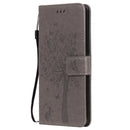 For OPPO Reno5 5G Tree & Cat Pattern Pressed Printing Horizontal Flip PU Leather Case with Holder & Card Slots & Wallet & Lanyard(Gray)