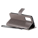 For OPPO Reno5 5G Tree & Cat Pattern Pressed Printing Horizontal Flip PU Leather Case with Holder & Card Slots & Wallet & Lanyard(Gray)