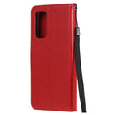 For OPPO Reno5 5G Tree & Cat Pattern Pressed Printing Horizontal Flip PU Leather Case with Holder & Card Slots & Wallet & Lanyard(Red)