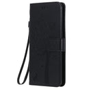 For OPPO Reno5 5G Tree & Cat Pattern Pressed Printing Horizontal Flip PU Leather Case with Holder & Card Slots & Wallet & Lanyard(Black)
