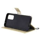 For OPPO Reno5 5G Tree & Cat Pattern Pressed Printing Horizontal Flip PU Leather Case with Holder & Card Slots & Wallet & Lanyard(Gold)