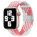 Braided + Stainless Steel Watch Band For Apple Watch Series 7 45mm / 6 & SE & 5 & 4 44mm / 3 & 2 & 1 42mm(Z Pattern Pink White)