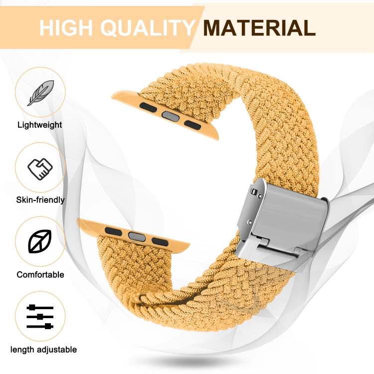 Braided + Stainless Steel Watch Band For Apple Watch Series 7 45mm / 6 & SE & 5 & 4 44mm / 3 & 2 & 1 42mm(Brown Yellow)