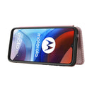 For Motorola Moto E7 Power Carbon Fiber Texture Horizontal Flip TPU + PC + PU Leather Case with Card Slot(Pink)