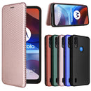 For Motorola Moto E7 Power Carbon Fiber Texture Horizontal Flip TPU + PC + PU Leather Case with Card Slot(Pink)