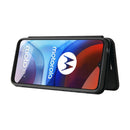 For Motorola Moto E7 Power Carbon Fiber Texture Horizontal Flip TPU + PC + PU Leather Case with Card Slot(Black)