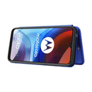 For Motorola Moto E7 Power Carbon Fiber Texture Horizontal Flip TPU + PC + PU Leather Case with Card Slot(Blue)
