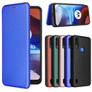 For Motorola Moto E7 Power Carbon Fiber Texture Horizontal Flip TPU + PC + PU Leather Case with Card Slot(Blue)