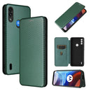 For Motorola Moto E7 Power Carbon Fiber Texture Horizontal Flip TPU + PC + PU Leather Case with Card Slot(Green)