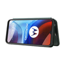 For Motorola Moto E7 Power Carbon Fiber Texture Horizontal Flip TPU + PC + PU Leather Case with Card Slot(Green)