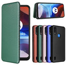 For Motorola Moto E7 Power Carbon Fiber Texture Horizontal Flip TPU + PC + PU Leather Case with Card Slot(Green)