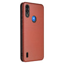 For Motorola Moto E7 Power Carbon Fiber Texture Horizontal Flip TPU + PC + PU Leather Case with Card Slot(Brown)
