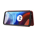 For Motorola Moto E7 Power Carbon Fiber Texture Horizontal Flip TPU + PC + PU Leather Case with Card Slot(Brown)