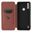 For Motorola Moto E7 Power Carbon Fiber Texture Horizontal Flip TPU + PC + PU Leather Case with Card Slot(Brown)