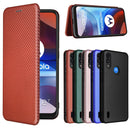 For Motorola Moto E7 Power Carbon Fiber Texture Horizontal Flip TPU + PC + PU Leather Case with Card Slot(Brown)