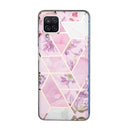 For Samsung Galaxy A12 Flat Plating Splicing Gilding Protective Case(Purple Flowers Color Matching)