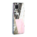 For Samsung Galaxy A12 Flat Plating Splicing Gilding Protective Case(Grey Pink White Marble Color Matching)