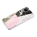 For Samsung Galaxy A12 Flat Plating Splicing Gilding Protective Case(Grey Pink White Marble Color Matching)