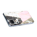 For Samsung Galaxy A12 Flat Plating Splicing Gilding Protective Case(Grey Pink White Marble Color Matching)
