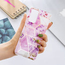 For Samsung Galaxy A32 5G Flat Plating Splicing Gilding Protective Case(Purple Flowers Color Matching)