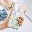 For Samsung Galaxy A52 5G / 4G Flat Plating Splicing Gilding Protective Case(Blue White Green Pink Color Matching)