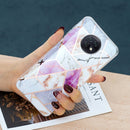 For Xiaomi Redmi Note 9T Flat Plating Splicing Gilding Protective Case(Purple White Marble Color Matching)