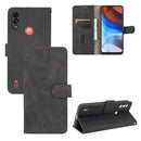 For Motorola Moto E7 Power Solid Color Skin Feel Magnetic Buckle Horizontal Flip Calf Texture PU Leather Case with Holder & Card Slots & Wallet(Black)