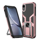 Armor 2 in 1 PC + TPU Magnetic Shockproof Case with Foldable Holder For iPhone XR(Rose Gold)
