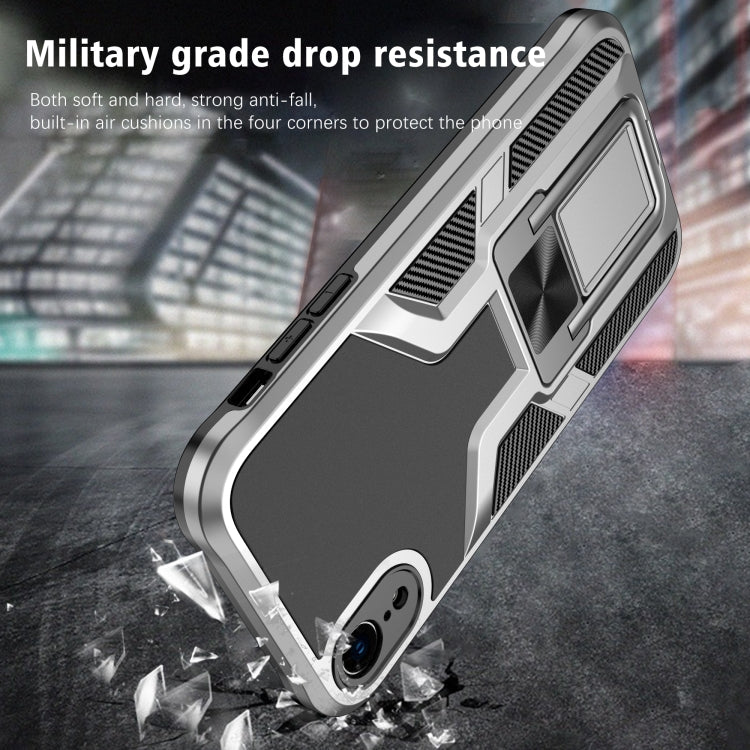 Armor 2 in 1 PC + TPU Magnetic Shockproof Case with Foldable Holder For iPhone XR(Silver)