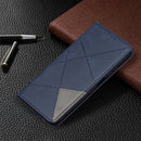 For Xiaomi Redmi Note 10 4G / Note 10s Rhombus Texture Horizontal Flip Magnetic Leather Case with Holder & Card Slots(Blue)