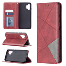 For Samsung Galaxy A32 4G Rhombus Texture Horizontal Flip Magnetic Leather Case with Holder & Card Slots(Red)