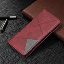 For Samsung Galaxy A32 4G Rhombus Texture Horizontal Flip Magnetic Leather Case with Holder & Card Slots(Red)