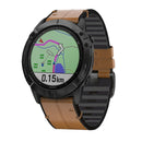 For Garmin Fenix 6 Silicone + Leather Quick Release Watch Band(Brown)