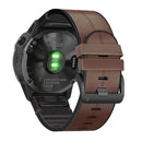 For Garmin Fenix 6X Silicone + Leather Quick Release Watch Band(Coffee)