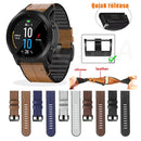 For Garmin Fenix 6X Silicone + Leather Quick Release Watch Band(Blue)