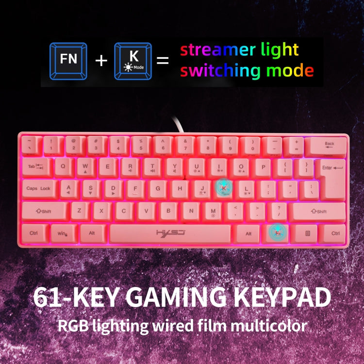 HXSJ V700 61 Keys RGB Lighting Gaming Wired Keyboard (Pink)