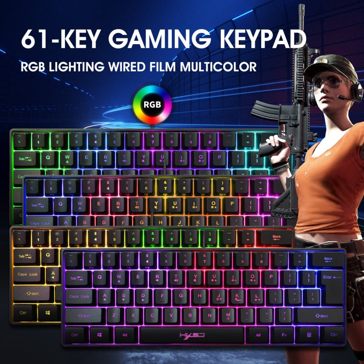HXSJ V700 61 Keys RGB Lighting Gaming Wired Keyboard (Black)