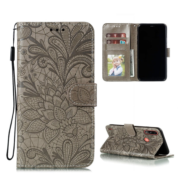 For Motorola Moto E7 Power Lace Flower Embossing Pattern Horizontal Flip Leather Case with Holder & Card Slots & Wallet & Photo Frame(Grey)