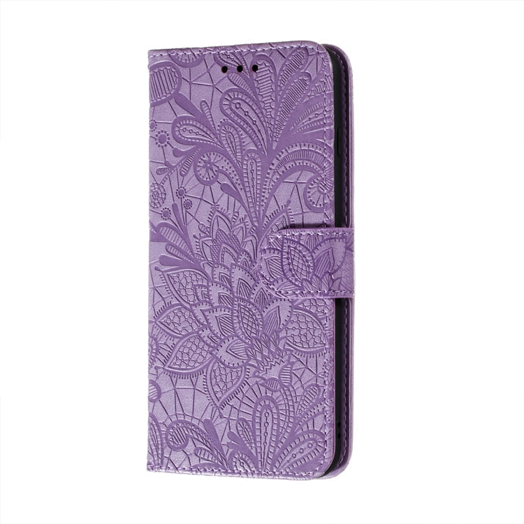 For Motorola Moto E7 Power Lace Flower Embossing Pattern Horizontal Flip Leather Case with Holder & Card Slots & Wallet & Photo Frame(Purple)