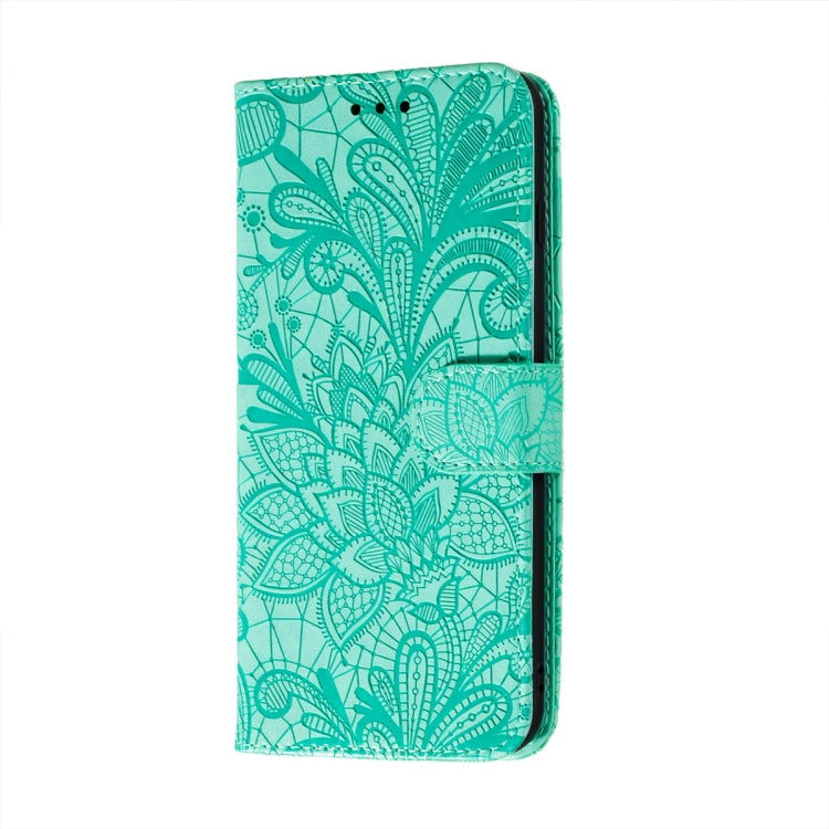 For Motorola Moto E7 Power Lace Flower Embossing Pattern Horizontal Flip Leather Case with Holder & Card Slots & Wallet & Photo Frame(Green)