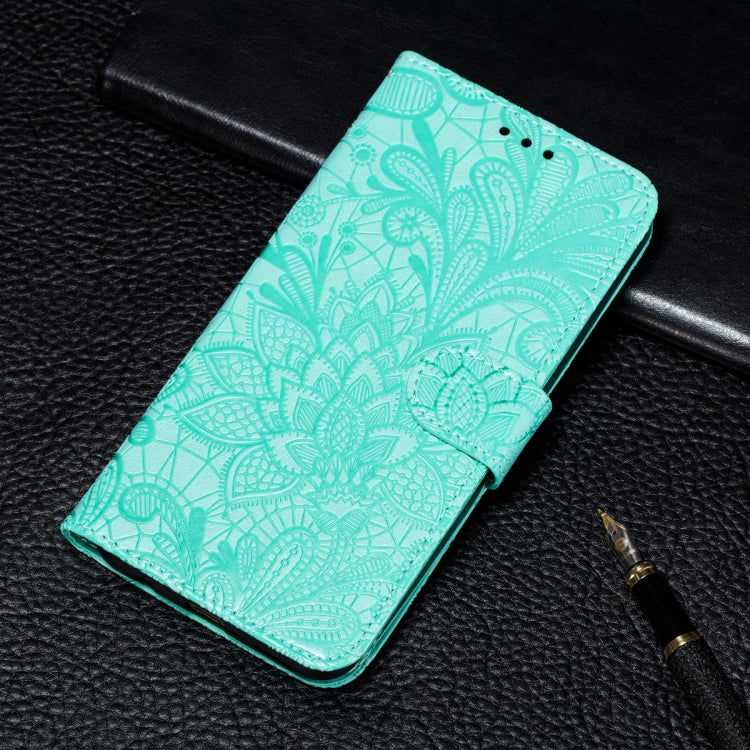 For Motorola Moto E7 Power Lace Flower Embossing Pattern Horizontal Flip Leather Case with Holder & Card Slots & Wallet & Photo Frame(Green)