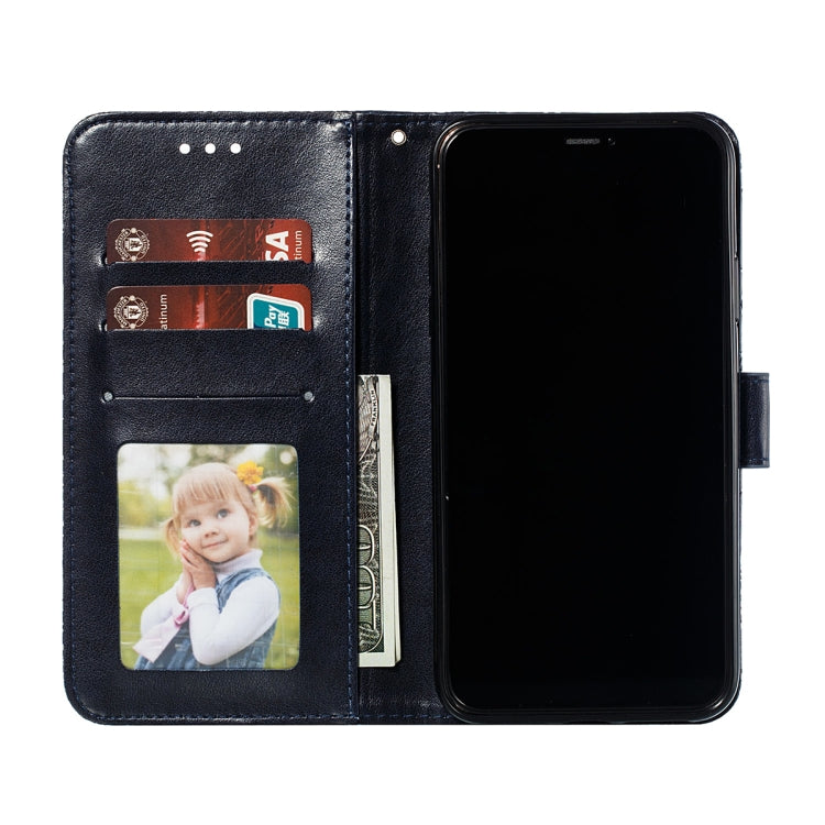 For Motorola Moto E7 Power Lace Flower Embossing Pattern Horizontal Flip Leather Case with Holder & Card Slots & Wallet & Photo Frame(Dark Blue)