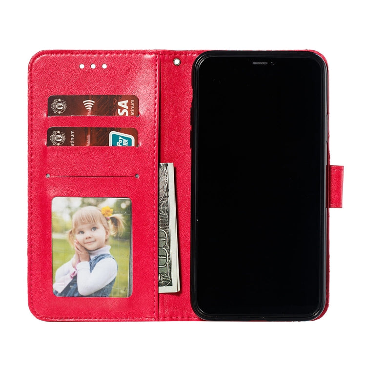 For Motorola Moto E7 Power Lace Flower Embossing Pattern Horizontal Flip Leather Case with Holder & Card Slots & Wallet & Photo Frame(Red)