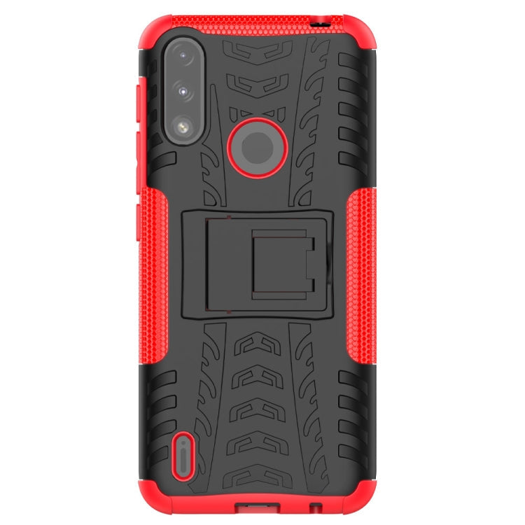 For Motorola Moto E7 Power Tire Texture Shockproof TPU+PC Protective Case with Holder(Red)