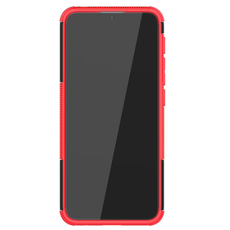 For Motorola Moto E7 Power Tire Texture Shockproof TPU+PC Protective Case with Holder(Red)