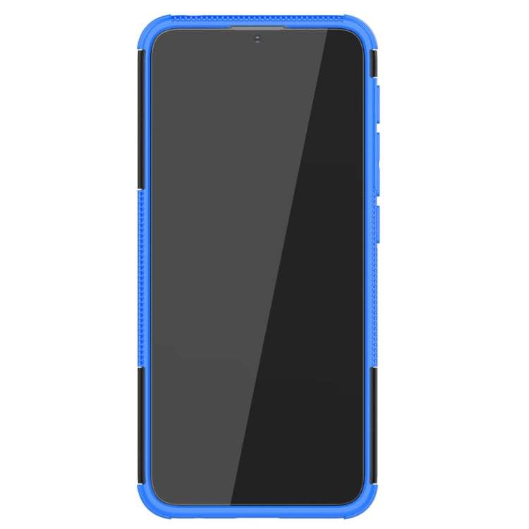 For Motorola Moto E7 Power Tire Texture Shockproof TPU+PC Protective Case with Holder(Blue)
