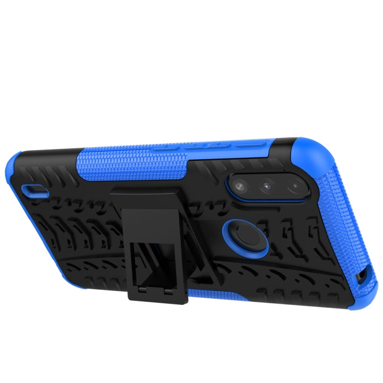 For Motorola Moto E7 Power Tire Texture Shockproof TPU+PC Protective Case with Holder(Blue)