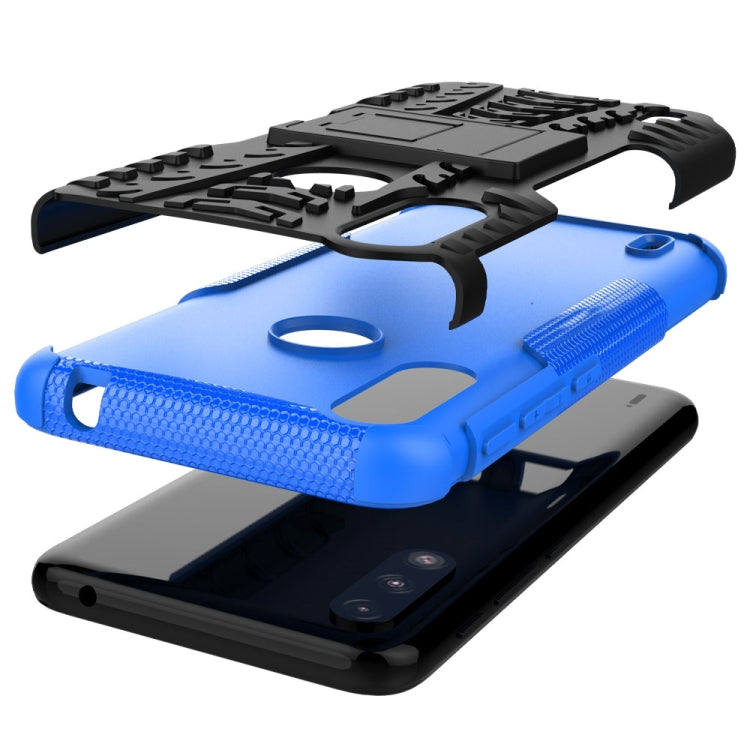 For Motorola Moto E7 Power Tire Texture Shockproof TPU+PC Protective Case with Holder(Blue)